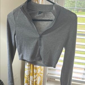 SHEIN Charcoal Zip-Up Long Sleeve Crop Top